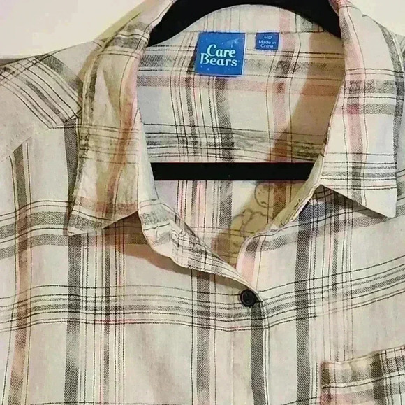 Care bears logo, women's lightweight flannel, size med. Gray, cream, button-up - Picture 4 of 10